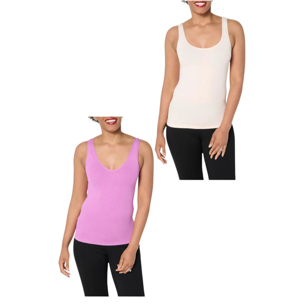 Breezies Women's 2pk Cooling Seamless Reversible Cami Orchid/Buff - Regular